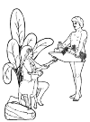 Adam and Eve. Eva sits alongside goat and Adam brings fruit.
